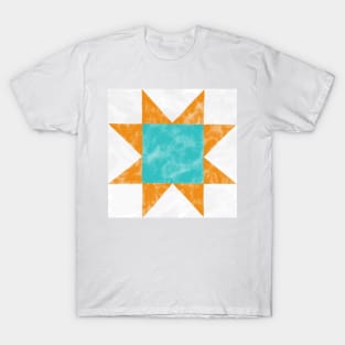 Orange and Cyan Quilt Star Watercolor T-Shirt